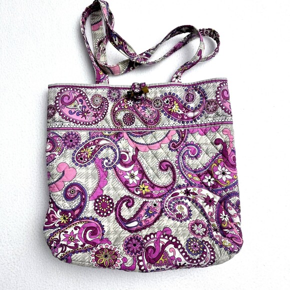 VERA BRADLEY Paisley Meets Plaid Shoulder Bag Villager Tote Pink Quilted Floral - Picture 1 of 11